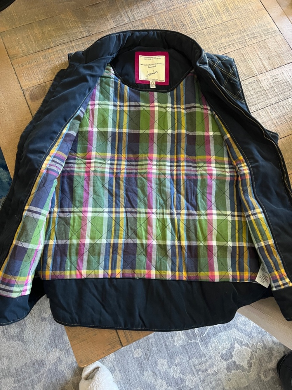 Joules Navy Quilted Vest with Plaid Lining - Picture 2 of 4